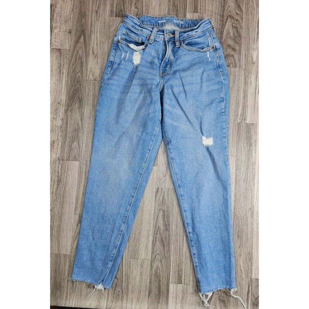(3/$35) Old Navy Size 2 High Rise Straight Pockets Distressed Denim‎ Blue Jeans